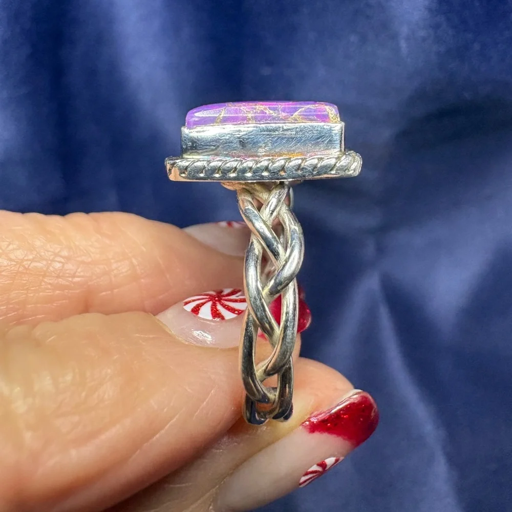 Ring Purple Mojave Turquoise Square 925 Sterling Silver Southwestern - Picture 7 of 10